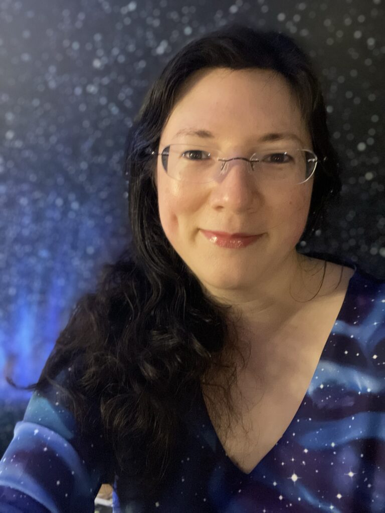 Full Steam Ahead! Tales of an Anxiety Warrior is coming soon! 4 A selfie of me in my galaxy dress, galaxy background