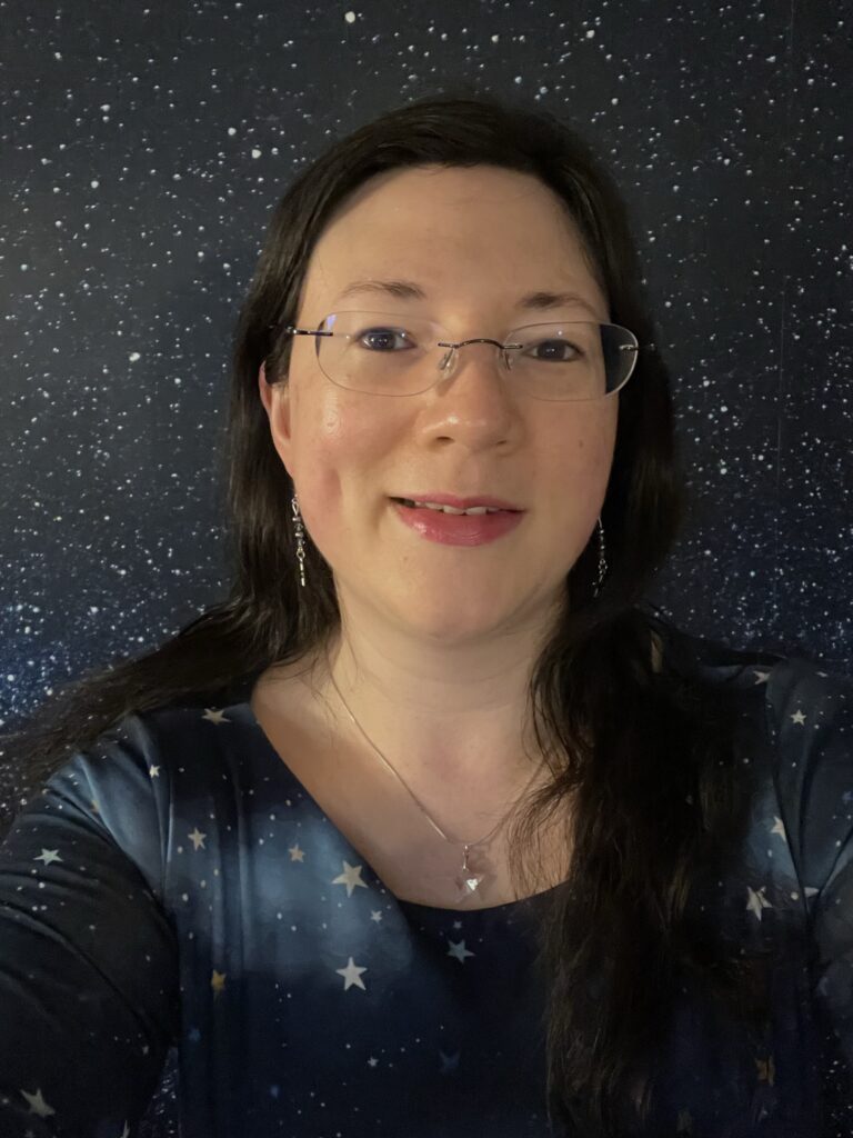 Full Steam Ahead! Tales of an Anxiety Warrior is coming soon! 5 A selfie of me in my blue cosmic dress, galaxy background