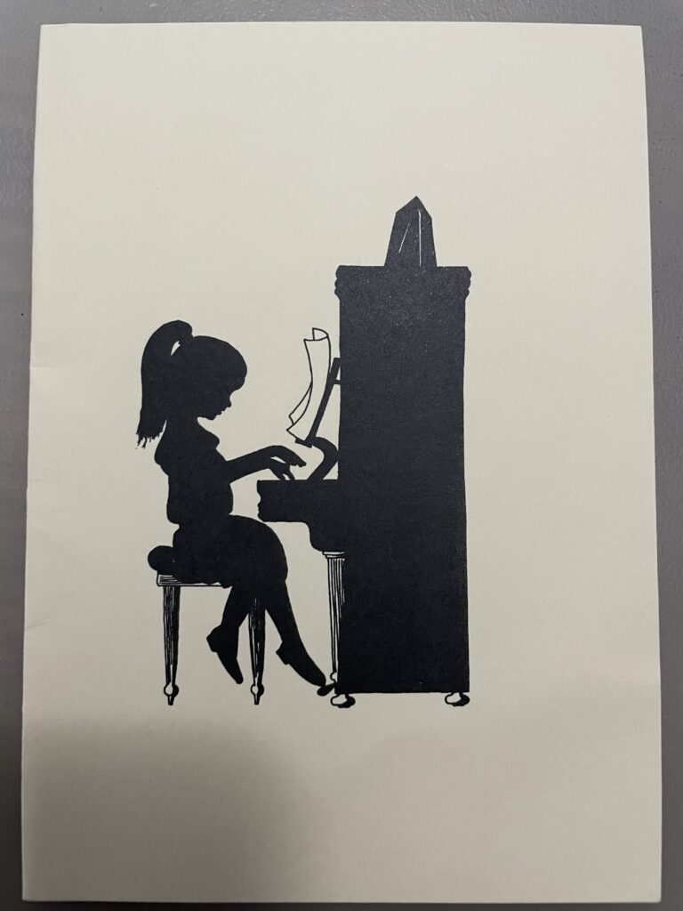 Ending the Academic Year on a Successful High! 3 The card a boyfriend gave me at age 17, to wish me luck for my grade 8 piano exam. silhouette of a girl playing an upright piano.