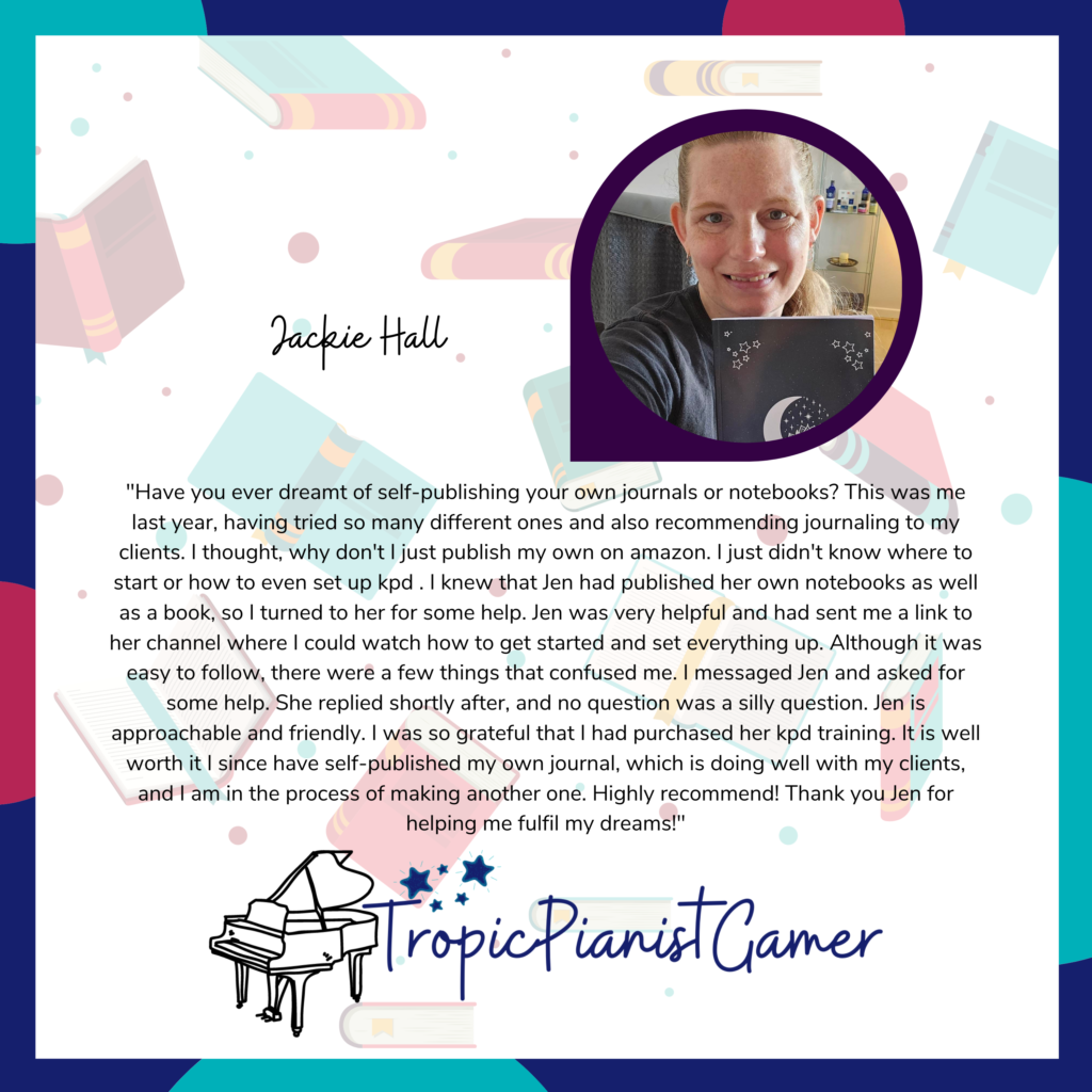 A testimonial from client Jackie. Jackie particularly loved the fact that she could ask me any questions if she got stuck. Jackie is pictured proudly holding her first notebook.