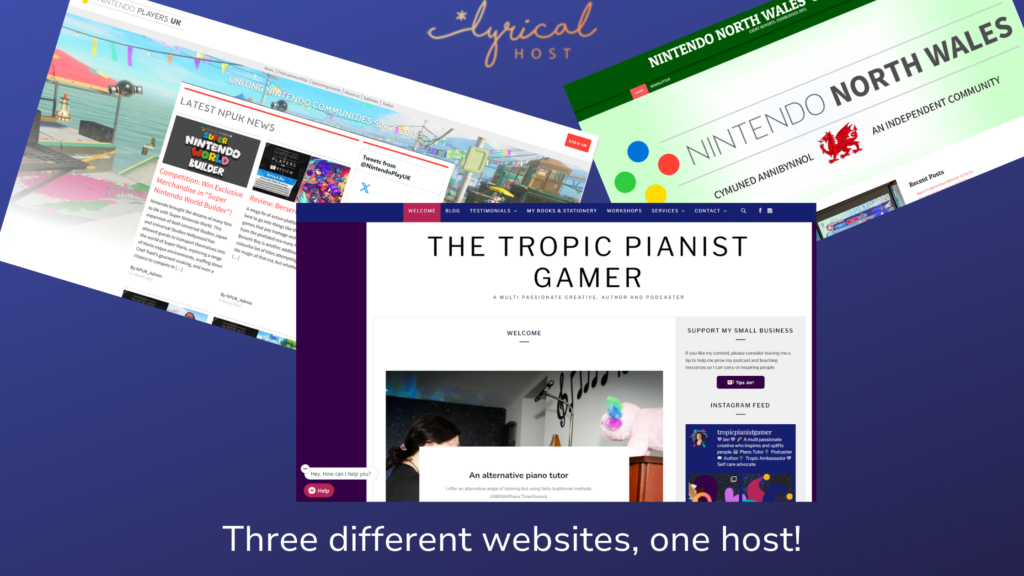 Affiliate Links- A Great Opportunity! 2 Three screenshots of my different websites, all hosted by Lyrical Host. Affiliate links