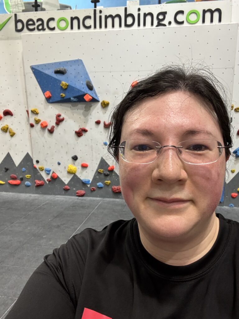 Summer has Started here, Exciting plans ahead! 3 selfie of me at the end of a climb at beacon climbing centre.