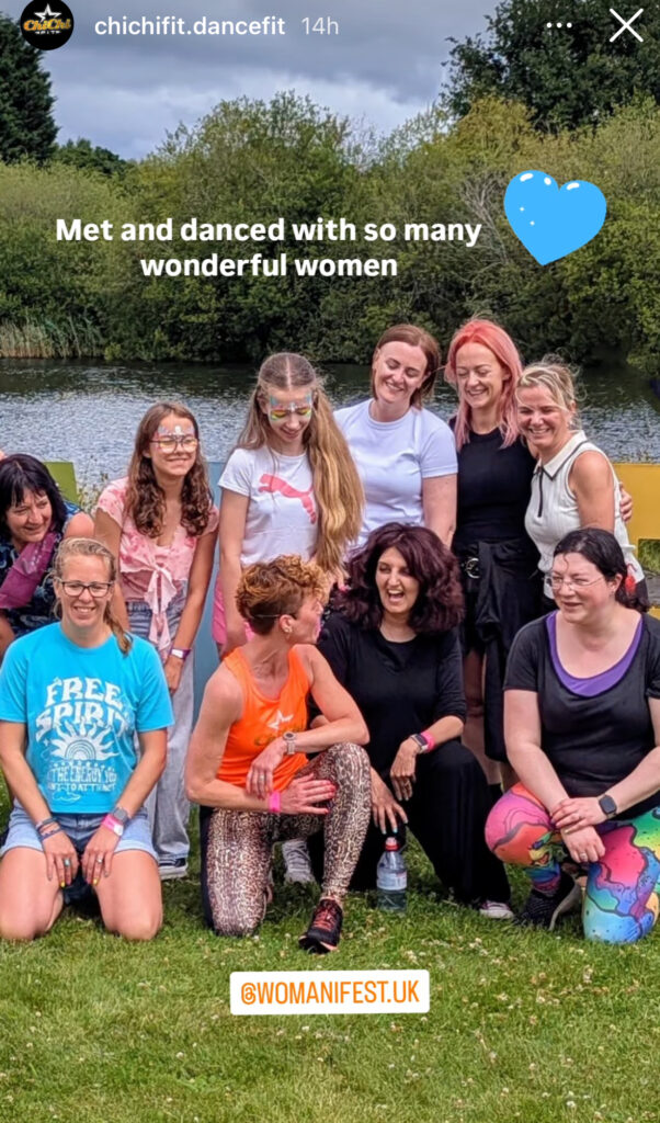 Festivals of 2025 Fulfilled & 3 Public Speaking Goals Smashed! 7 Story from Chi Chi fitness - a snapshot of the group photo that was taken. Everyone is looking at the main lady. grins all round!
